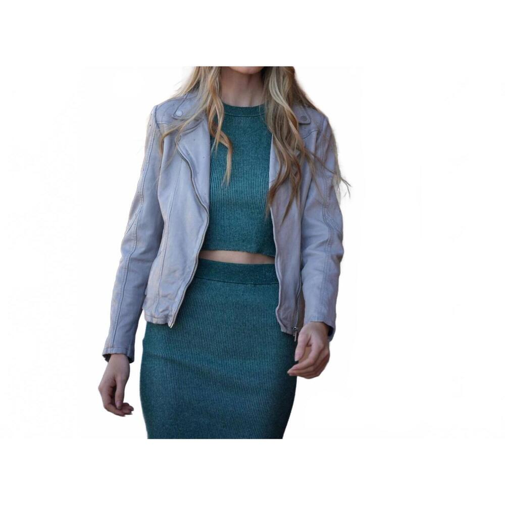 NEW MAURITIUS sofia rf leather jacket in winter sky
